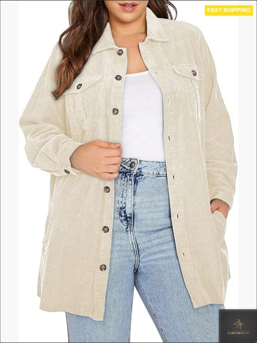 Plus Size Button Down Shacket Casual Long Sleeve Boyfriend Style Jacket Coat